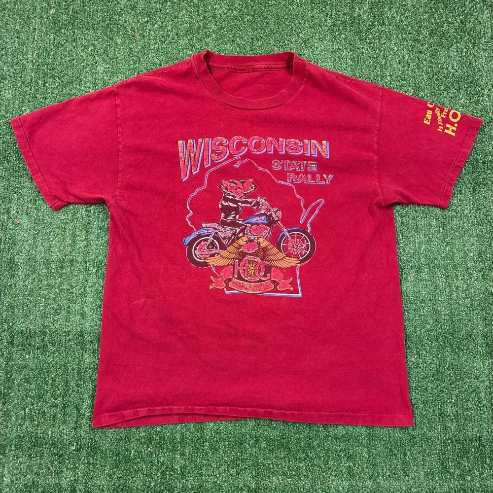 Vintage 1996 Harley Owners Group Wisconsin State Rally Biker Graphic T-shirt